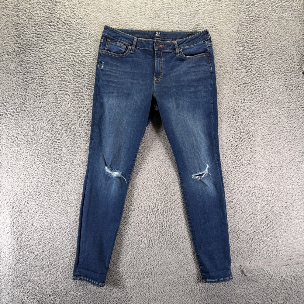 Gap Jeans Womens 32x29 Blue Cotton Denim Jegging Workwear Distressed Stretch